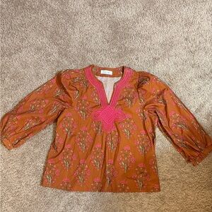 Callie Mac Floral Block Print Tunic Top Women’s Medium EUC